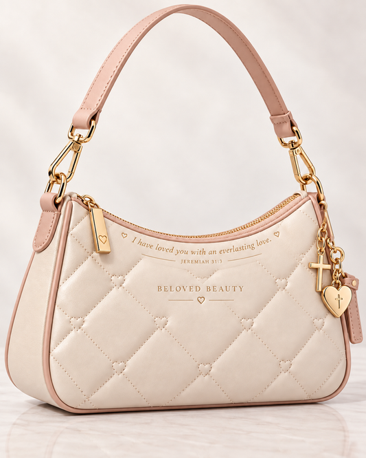 Beloved Beauty makeup and cosmetic bag for storing everyday beauty essentials and skincare products.
